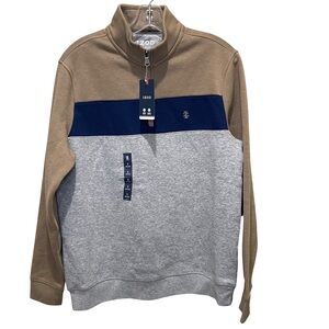 Izod Advantage Performance Quarter Zip Colorblock Pullover Camel Men Size Small